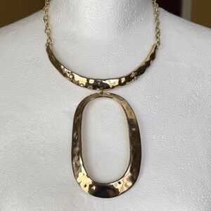 Gold-Tone Hammered Oval Pendant Necklace - Women Jewelry